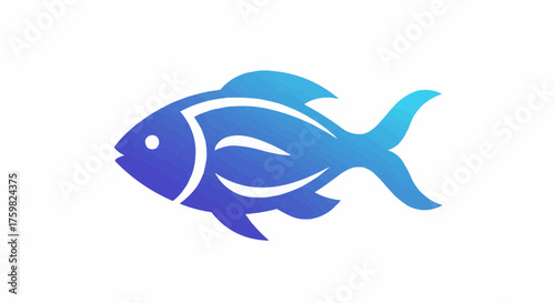 Illustration of a gradient blue fish with stylized fins and tail on a white background design element
