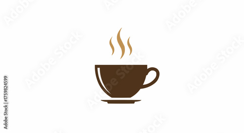 Illustration of a brown cup of coffee with steam rising from it placed on a small saucer design