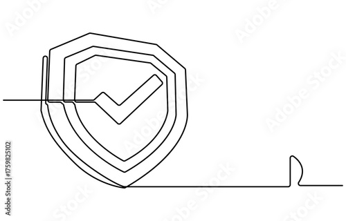Security 3d shield with check mark protection .Green House protection insurance 3d shield icon continuous one line drawing