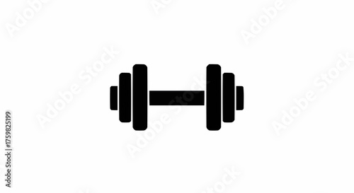 Black dumbbell with weights on both sides for exercise and fitness, isolated on white background design