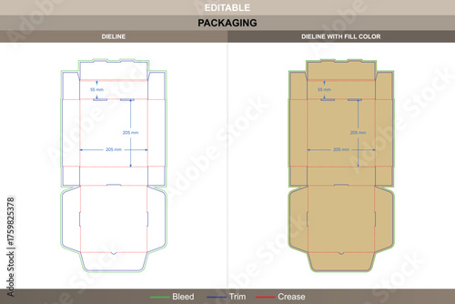 Flip top pizza box dieline creative vector printing packaging design paper-based mailer layout precise fold marks and accurate die line setup ideal for food brand packaging