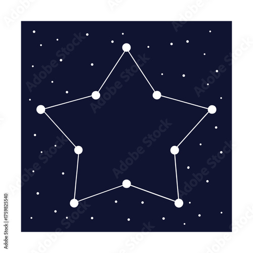 Star constellation formed by white dots and lines on dark blue background astronomy