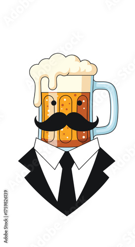 A sophisticated gentleman enjoying a refreshing beer with a distinguished mustache and formal attire.