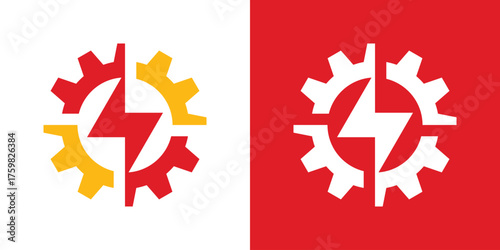 Modern and dynamic logo combining a gear shape with a lightning bolt symbol, representing energy, technology, and industrial power.