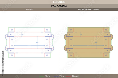 Food tray box dieline professional vector printing packaging layout with ventilation holes neat folding structure and detailed die line drawing suitable for takeaway meals