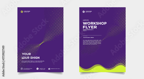 Modern abstract workshop flyer template set with dynamic wavy lines.