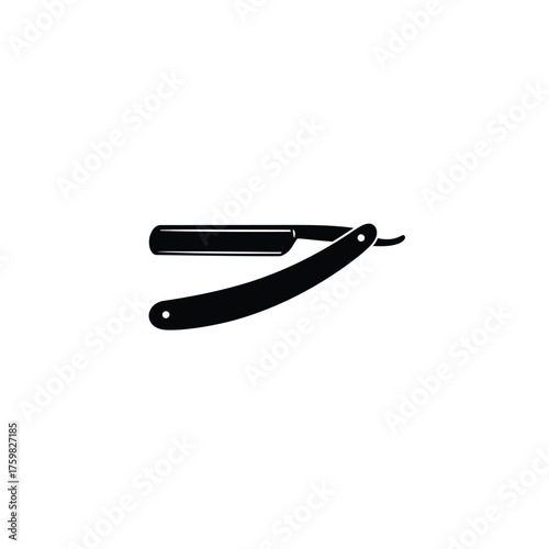 Classic black straight razor blade ready for shaving and barbering grooming silhouette