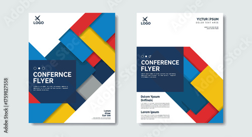 Modern Conference Flyer Design with Geometric Shapes and Bold Typography.