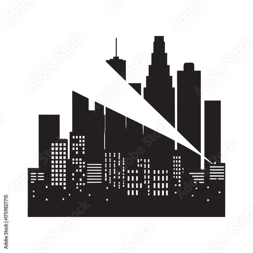 City Skyline With Light Beam Silhouette Design