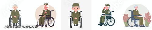 Female veteran soldier sitting in wheelchair celebrating veterans day