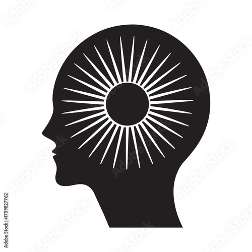 Human Head With Light Rays Silhouette Artwork