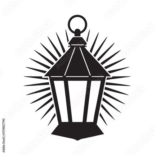 Lantern Glowing In Darkness Silhouette Design