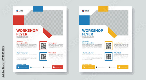 Modern corporate workshop flyer template design with two color variations.