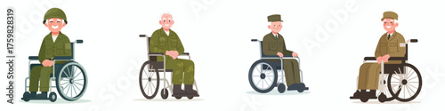 Male veteran soldier sitting in wheelchair celebrating veterans day