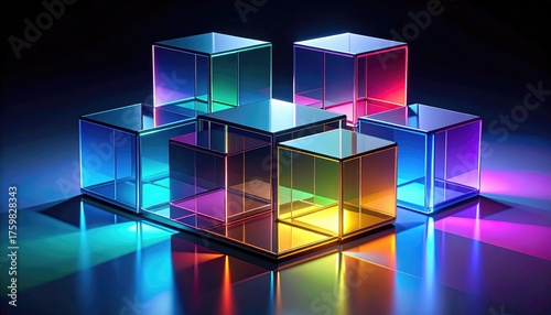 Colorful Glass Cubes with Reflections and Ambient Light Effects