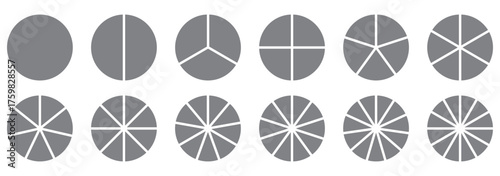
 Save to Library
 Download Preview
 Preview Crop
 Find Similar
 
File #:  892325279
Segments of circle with 1 to 12, pieces. Info graphic icons circles set divided radius in black and white color vec