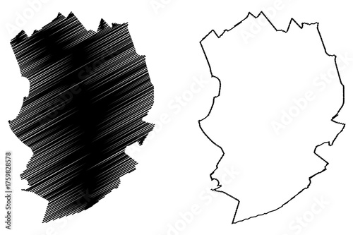 Almelo city and municipality (Kingdom of the Netherlands, Holland, Overijssel or Oaverysel province) map vector illustration, scribble sketch map