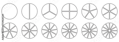 
 Save to Library
 Download Preview
 Preview Crop
 Find Similar
 
File #:  892325279
Segments of circle with 1 to 12, pieces. Info graphic icons circles set divided radius in black and white color vec