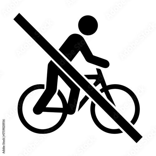 Cyclists Dismount Bicycle icon with transparent background — representing safety instruction, dismount zone, or pedestrian crossing area.