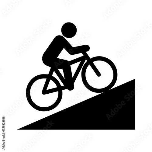 Bike uphill slope sign icon with transparent background — depicting a bicycle climbing a steep incline, representing challenging cycling routes, elevation gain, or road warning for cyclists.

