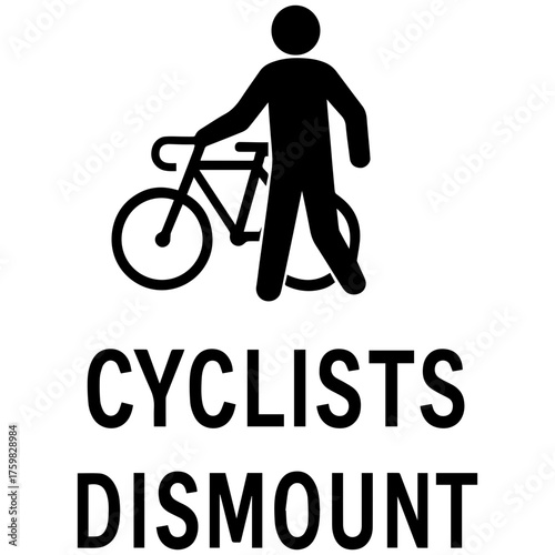 Cyclists Dismount Bicycle icon with transparent background — representing safety instruction, dismount zone, or pedestrian crossing area.