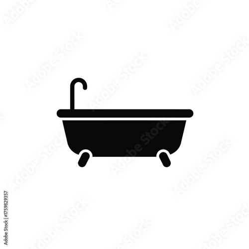Simple black bathtub icon with faucet for bathroom and hygiene concepts silhouette