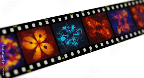 Vibrant abstract patterns displayed on a classic film strip.