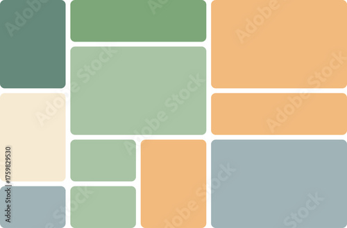 Modern abstract grid layout with rounded rectangles in soft teal orange and green tones for presentations