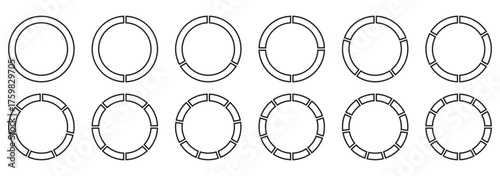 
 Save to Library
 Download Preview
 Preview Crop
 Find Similar
 
File #:  892325279
Segments of circle with 1 to 12, pieces. Info graphic icons circles set divided radius in black and white color vec