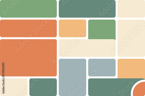 Abstract geometric mosaic pattern featuring rounded rectangles in earthy tones and soft pastels for modern design applications