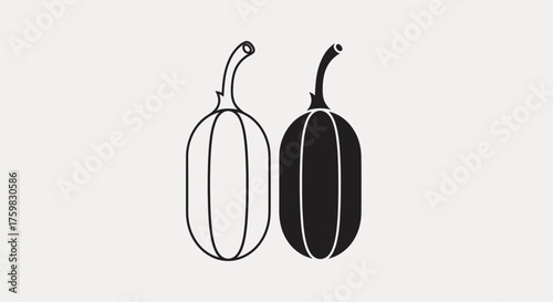 Minimalist Black and White Calabash Gourd Vector Illustration.