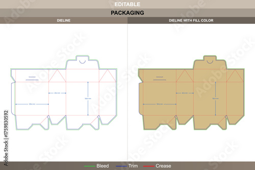 Roof cover tuck end box dieline premium vector printing packaging structure showcasing pitched fold top precise creases and professional die line arrangement for unique retail use