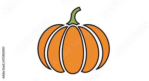 Simple Orange Pumpkin Illustration with Green Stem.