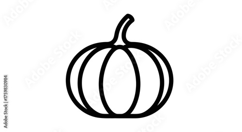 Simple Outline Drawing of a Pumpkin Vegetable.