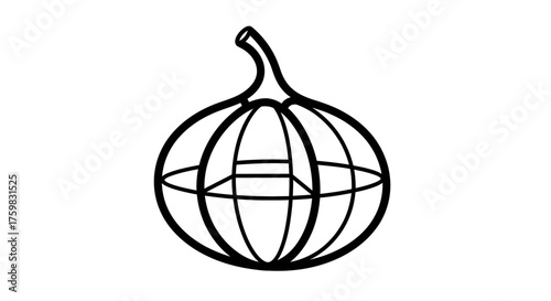 Stylized Outline Drawing of a Pumpkin or Gourd.