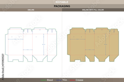 Tuck end box dieline featuring security buckles vector printing packaging design with durable fold structure precise die line detail creating a high-quality protective package