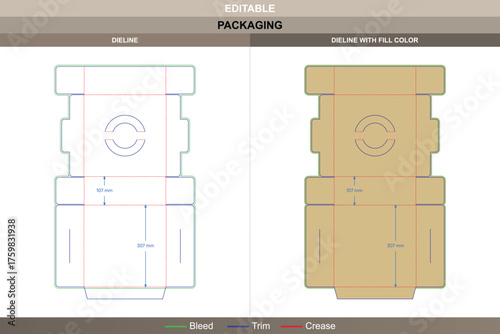 Tuck end box dieline with handle feature vector printing packaging layout foldable design easy assembly and accurate die line setup giving practical elegance to retail packaging