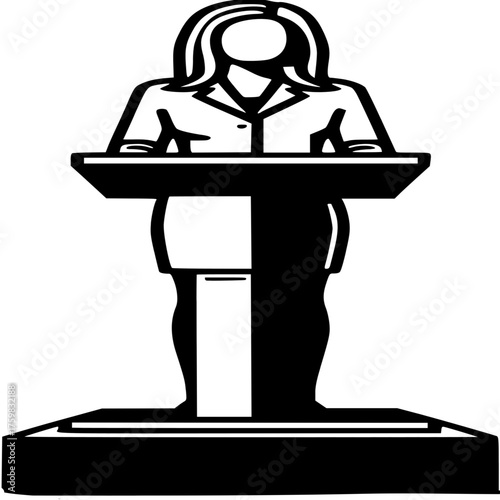 Figure of a speaker at the podium: Depicting a speaker, a symbol of public speaking and presentations, delivering a speech from the podium.