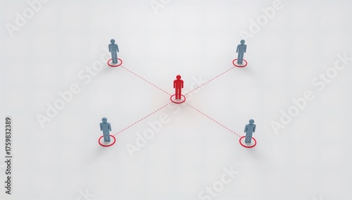 Centralized Network, a Red Leader Figure Connecting with Blue Team Members, Demonstrating a Hub and spoke Model, Communication, and Organizational Structure