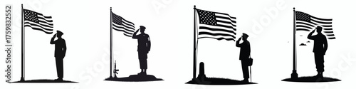 silhouette of a American soldiers salute Veterans Day celebrations