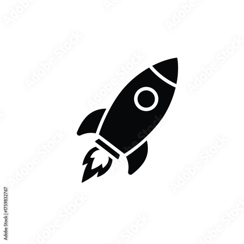 Silhouette rocket ship launching into space with flames illustration for global exploration and discovery silhouette