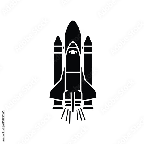 Silhouette of a space shuttle with boosters launching into space propulsion system silhouette