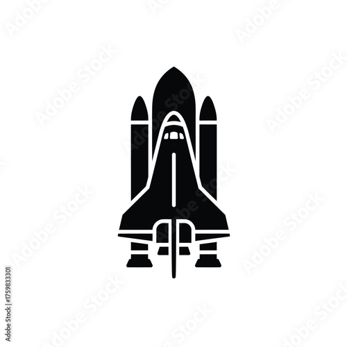 Silhouette of a space shuttle launch vehicle with boosters and external tank ready for ascent silhouette