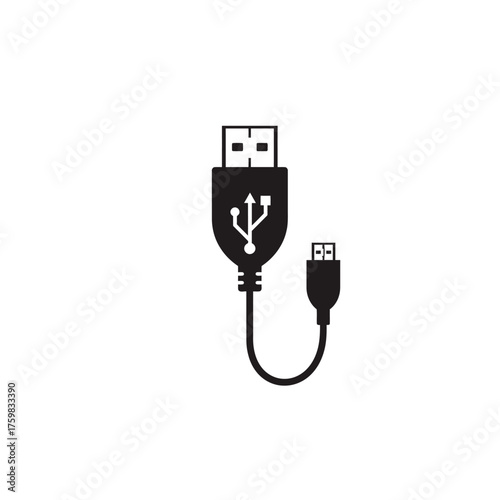 Universal serial bus connection cable and connector icons technology concept silhouette