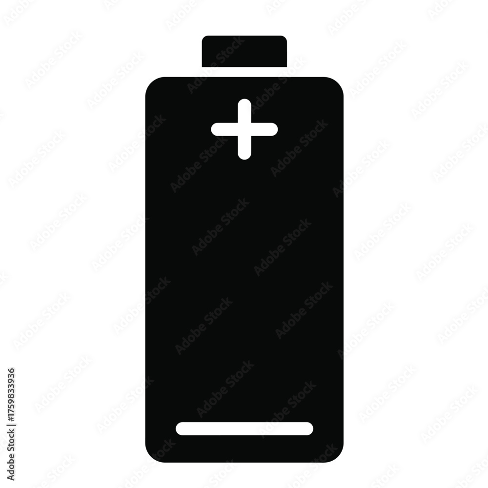 Fototapeta premium Simple battery icon symbol renewable energy storage power source concept silhouette