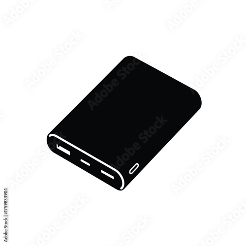 Portable power bank with usb ports for charging electronic devices and gadgets silhouette