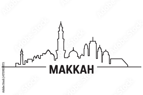 Makkah Line Art skyline silhouette. Black Makkah city design. with white background