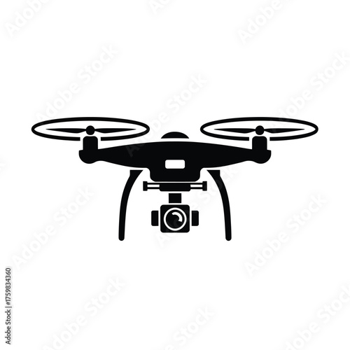 Black silhouette of a modern drone with camera