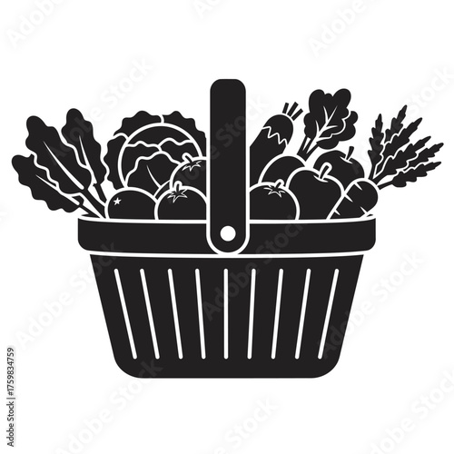 Wholesome organic grocery basket full of fresh fruits and vegetables healthy eating concept silhouette