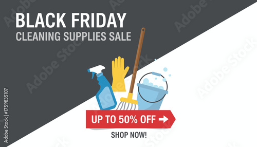 Black Friday cleaning supplies sale banner with discount for commercial promotion